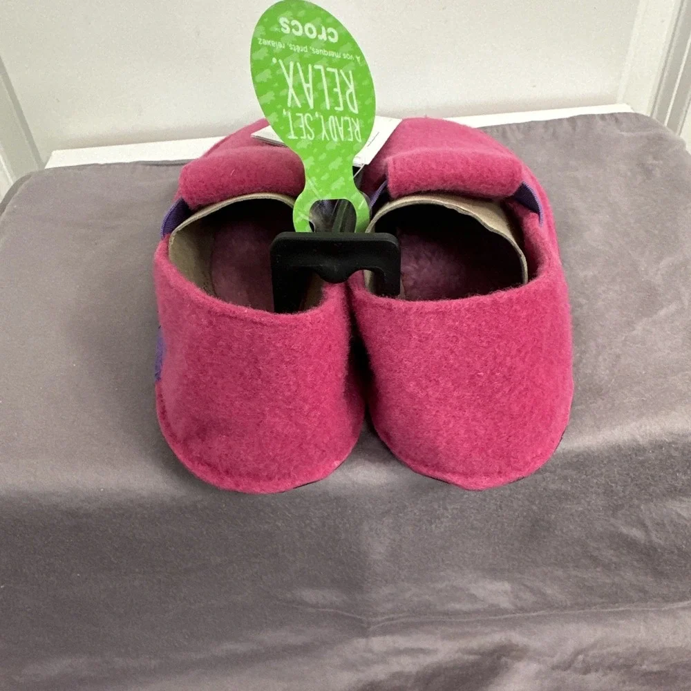 Crocs Kids Size 13 Classic Slippers Candy Pink Fuzzy House Shoes Relaxed Fit
